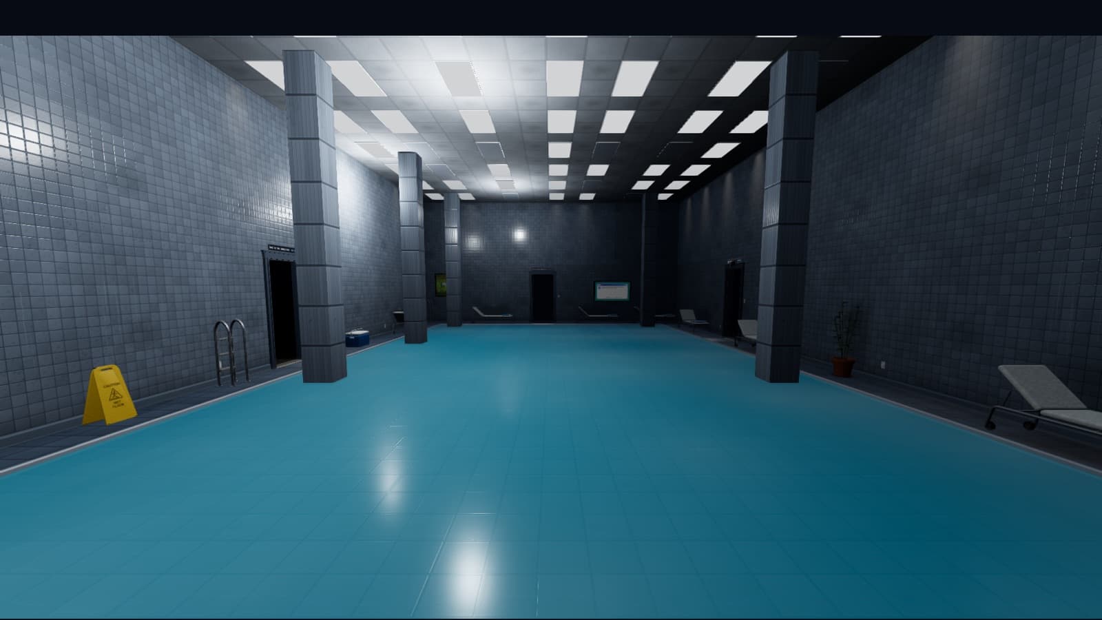 Carpathian Backrooms tiled poolrooms with a shallow blue pool