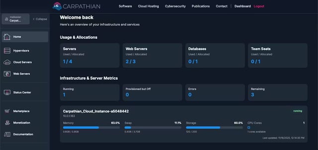 Carpathian Cloud Dashboard - Complete Infrastructure Management